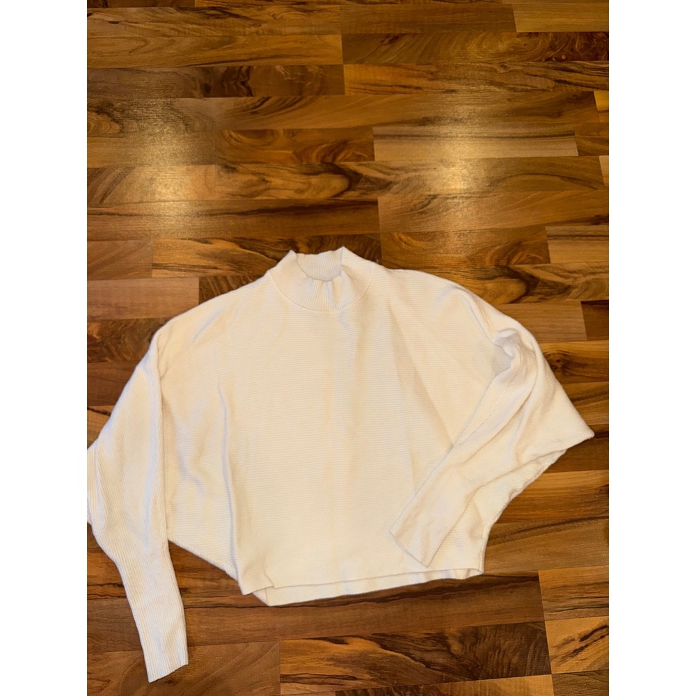 Zara Knit Sweater Womens‎ Medium Cream Good Batwing Mock Neck Ribbed Pullover